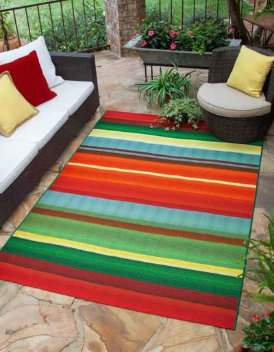 Multi 7' 10 x 10' Outdoor Modern Rectangle Rug