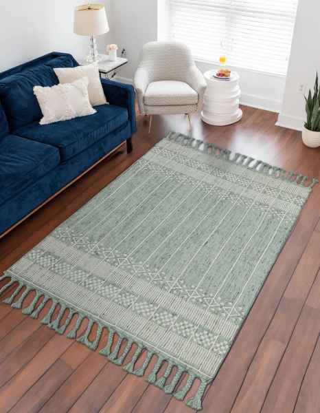 Sea Green 5' 1 x 8' Eco Bohemian Indoor Outdoor Rectangle Rug