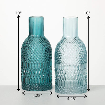 Blue Faceted Bottle Vases