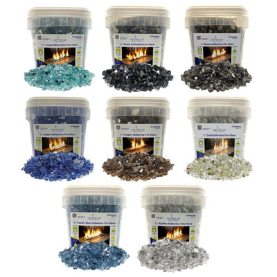 American Fire Glass 25 pound bucket Fire glass for indoor fireplace or outdoor fireplace and fire pits available at Davis Porch and Patio Weatherford Texas