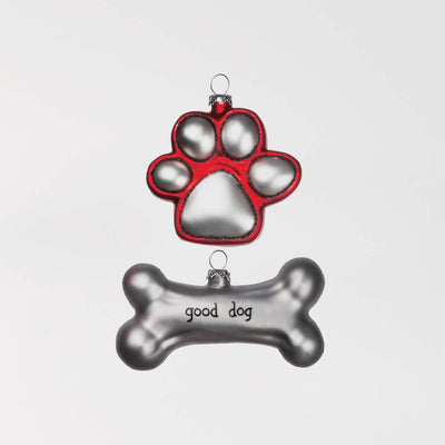 Dog Paw Bone Ornament Good Dog christmas decorations and gifts available at Davis Porch and Patio Weatherford Texas