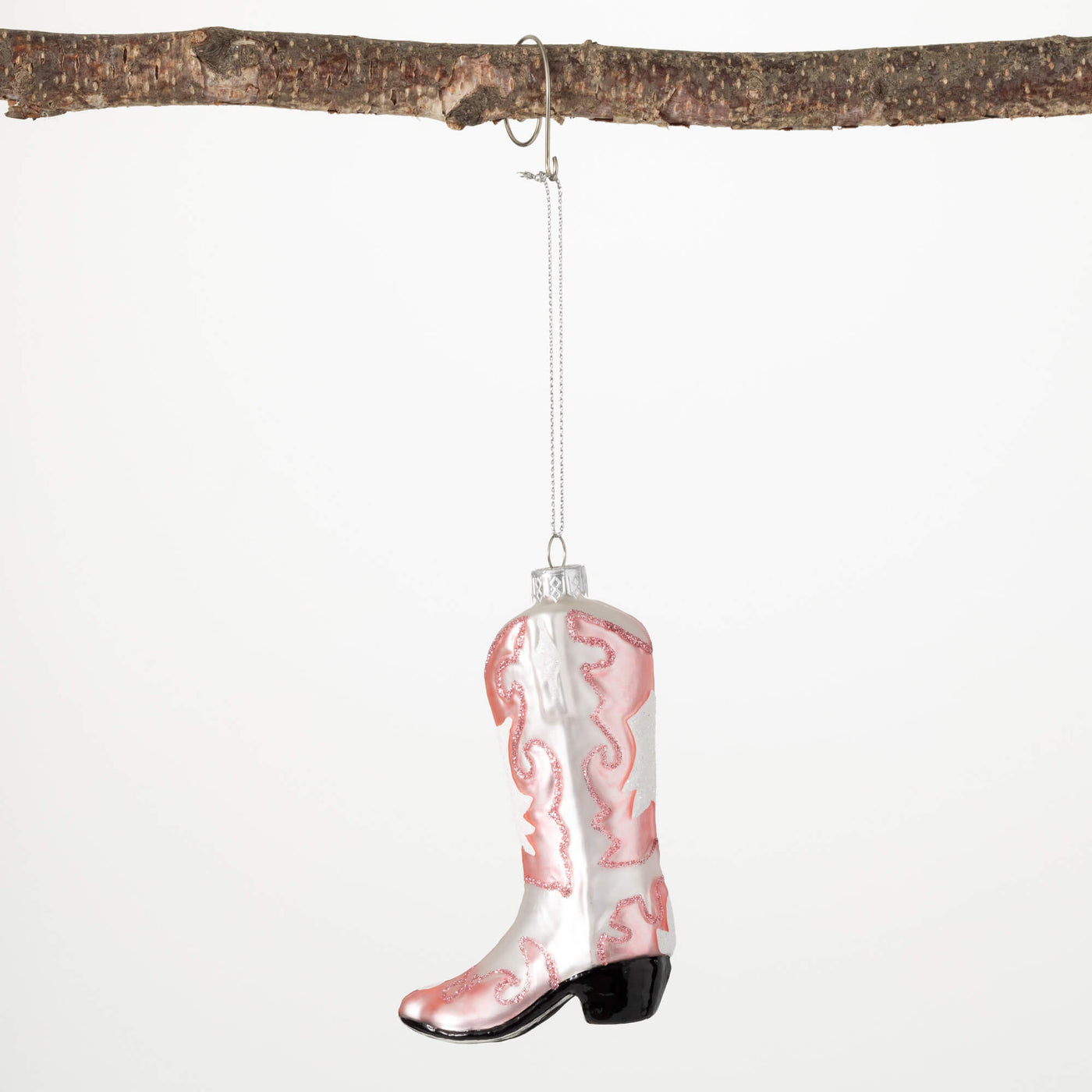 Fancy Pink Boot Ornament Available at Davis Porch and Patio Weatherford Texas