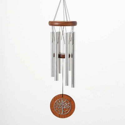 TEAK AND SILVER TREE OF LIFE WIND CHIME. AVAILABLE AT DAVIS PORCH AND PATIO IN WEATHERFORD  TEXAS