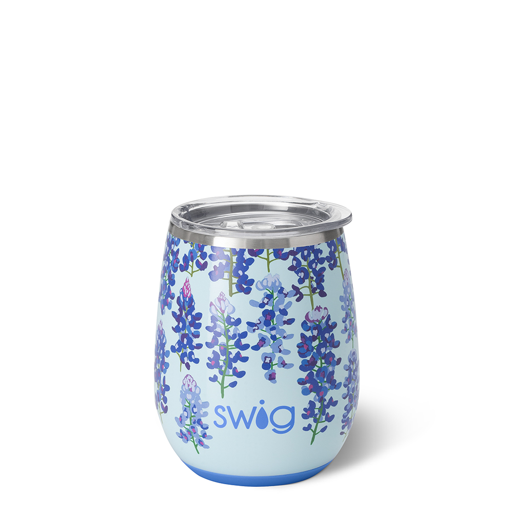Swig Bluebonnet Stemless Wine Cup 14oz available at Davis Porch and Patio Weatherford Texas