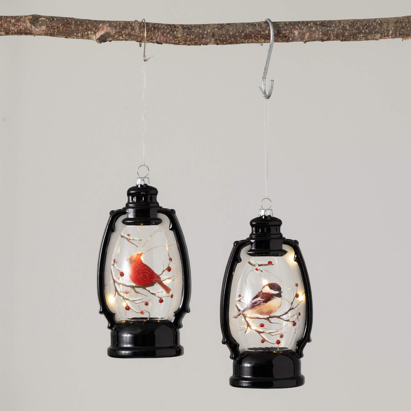Chickadee or Cardinal Lantern Led Ornament