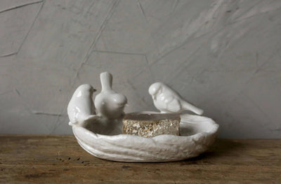 Decorative Ceramic Leaf Dish with Birds