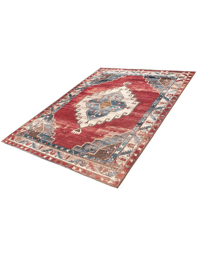 Red and Navy Blue Outdoor Traditional Rectangle Rug