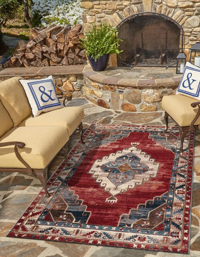 Red and Navy Blue Outdoor Traditional Rectangle Rug