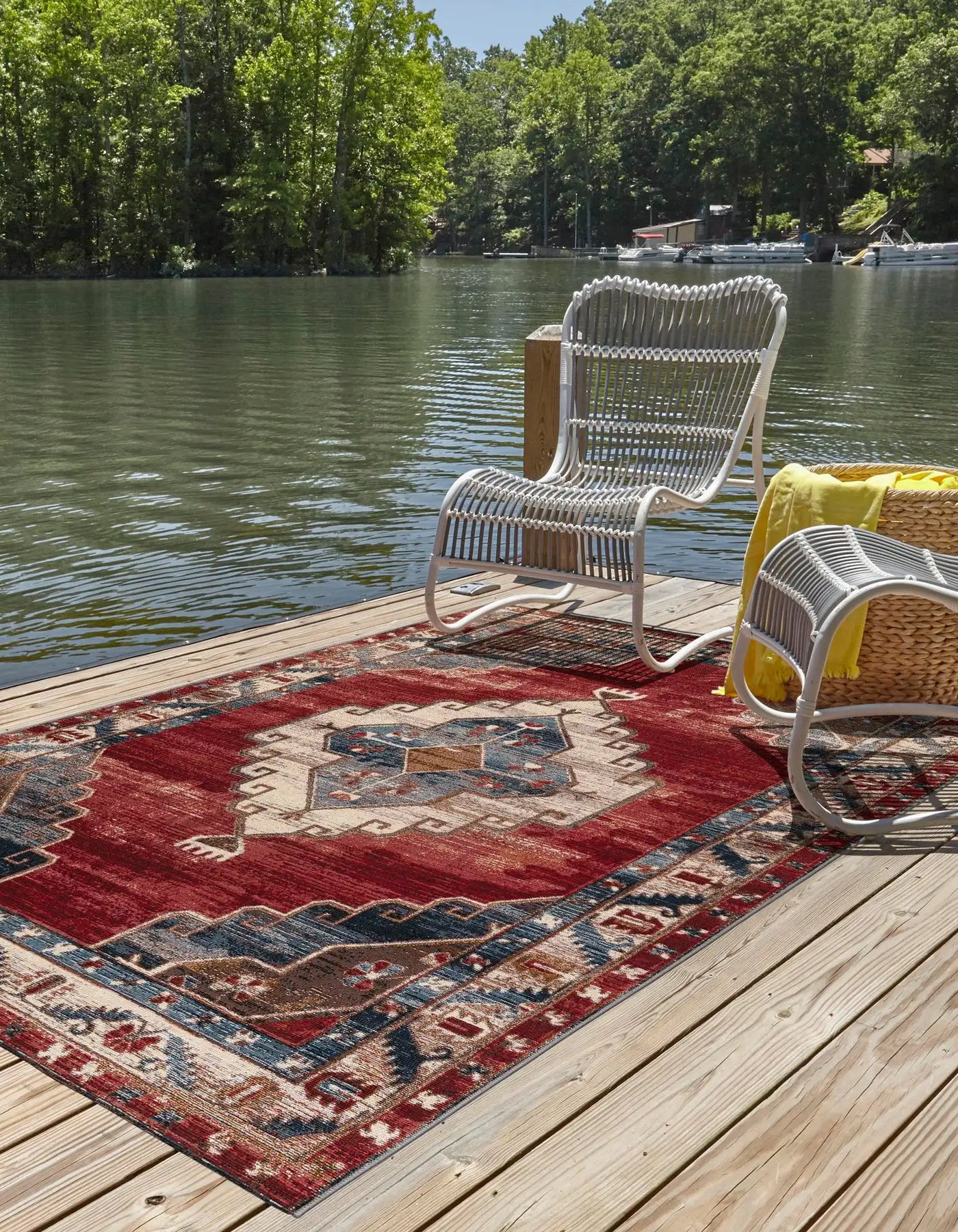 Red and Navy Blue Outdoor Traditional Rectangle Rug