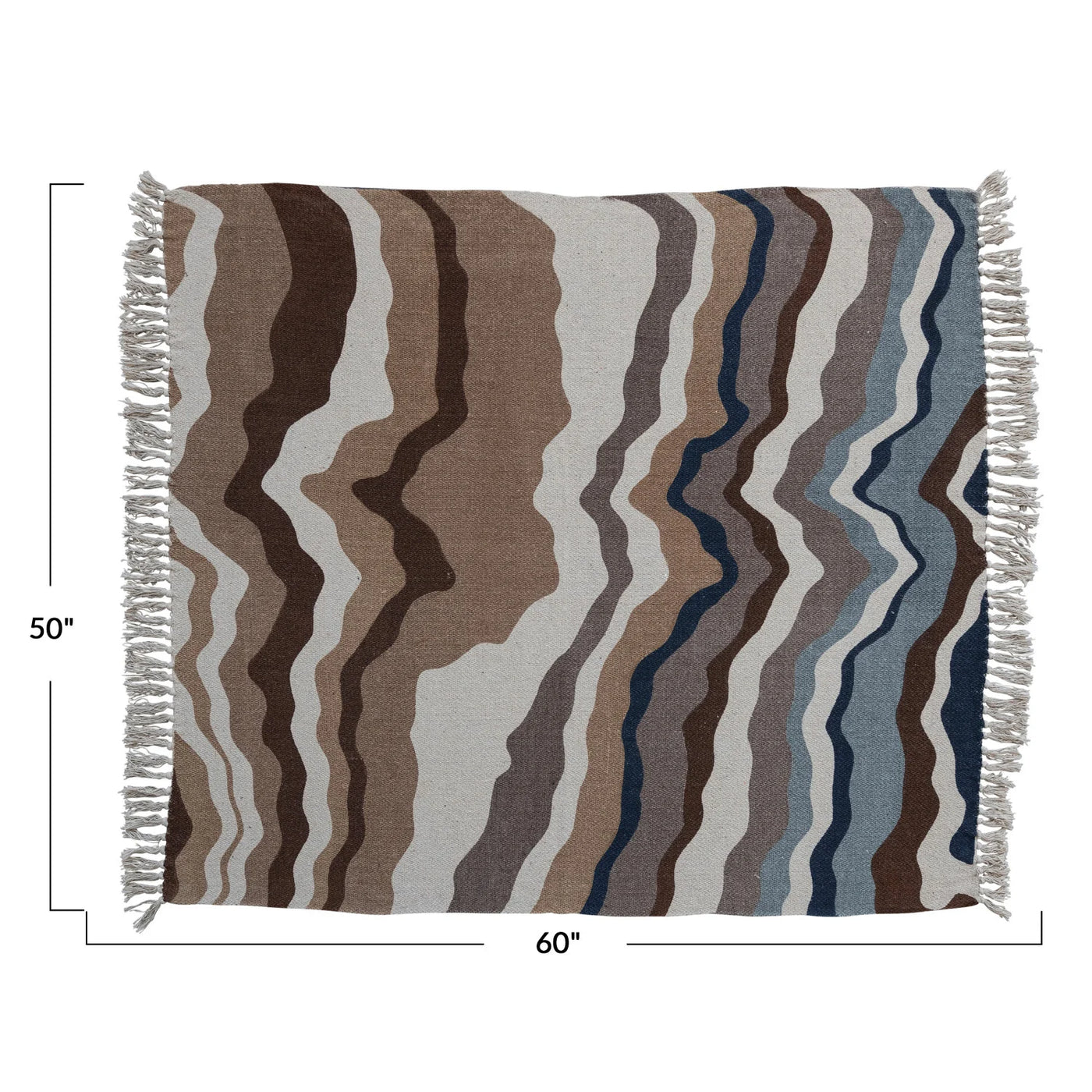 Recycled Cotton Blend Printed Throw w/ Marbled Design & Fringe