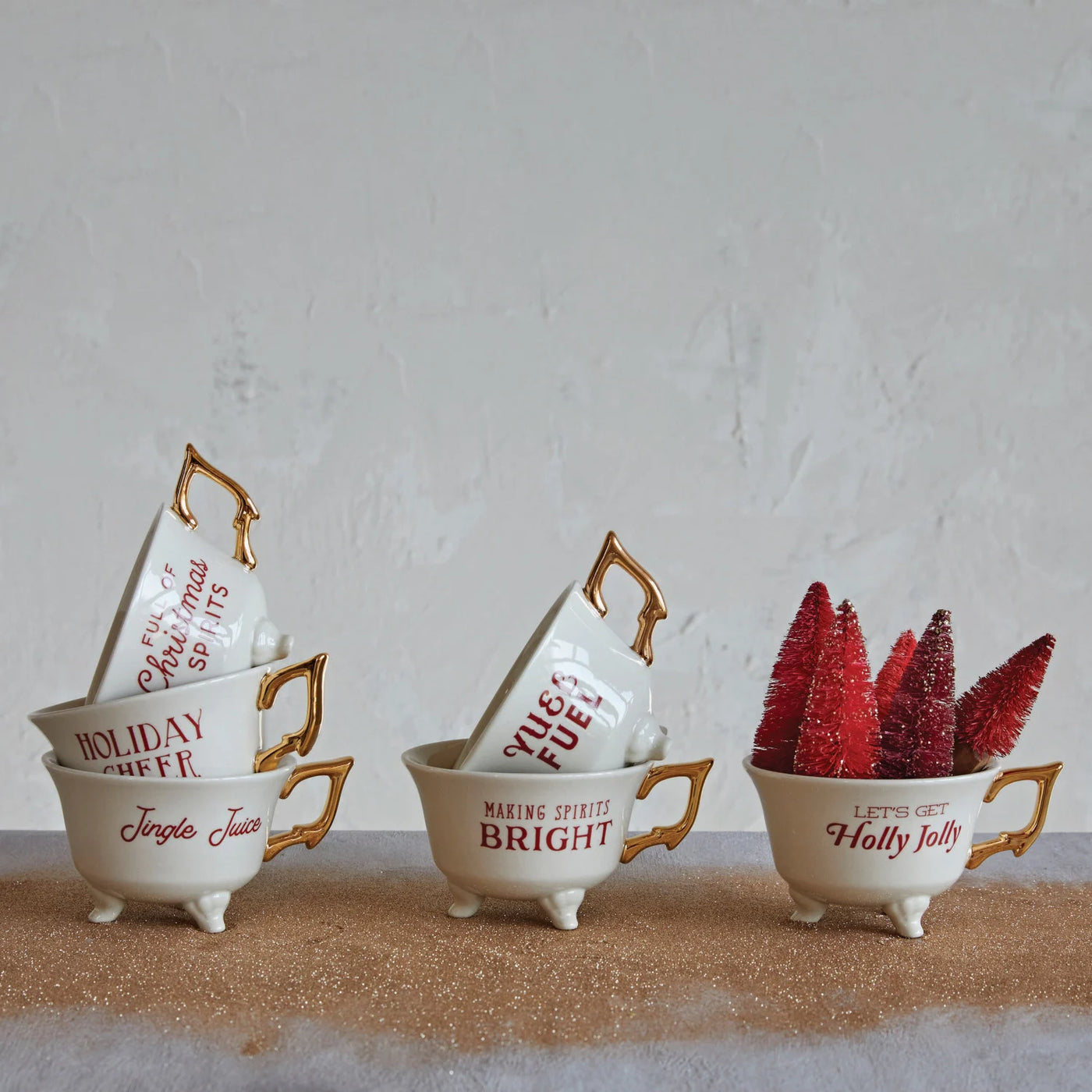 6 oz. Stoneware Footed Teacup w/ Fun Holiday Saying