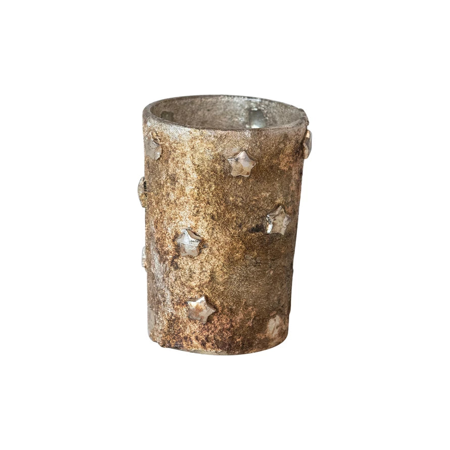 Textured Mercury Glass Tealight/Votive Holder w/ Embossed Stars Available at Davis Porch and Patio Weatherford Texas