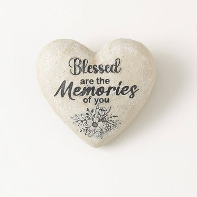 heart garden stone with blessed are the memories of you written on it. available at davis porch and patio in weatherford texas