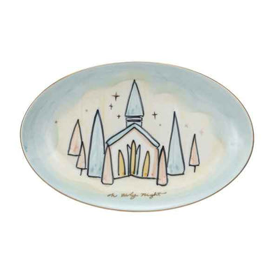 O Holy Night Hand-Painted Stoneware Plate w/ Church & Gold Electroplating © available at Davis Porch & Patio Weatherford Texas