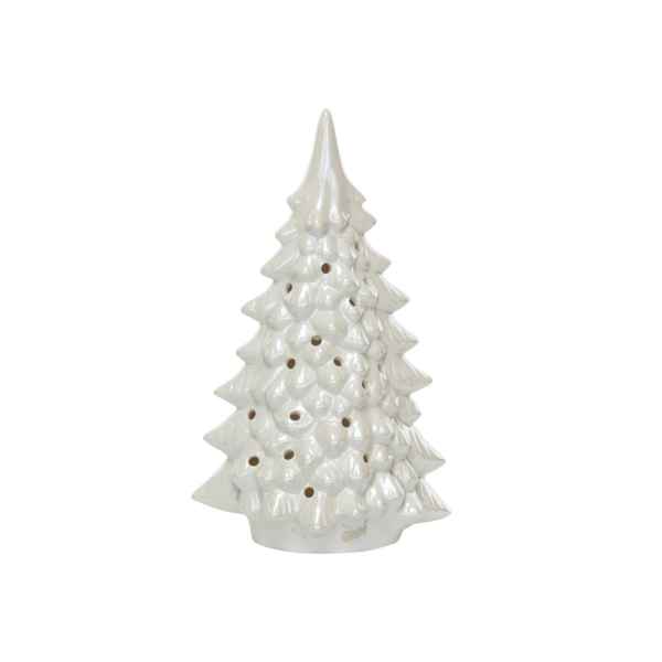 Cream Stoneware LED Tree w/ Cut-Outs, Iridescent Finish available at Davis Porch and Patio Weatherford Texas