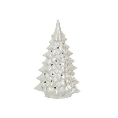 Cream Stoneware LED Tree w/ Cut-Outs, Iridescent Finish available at Davis Porch and Patio Weatherford Texas