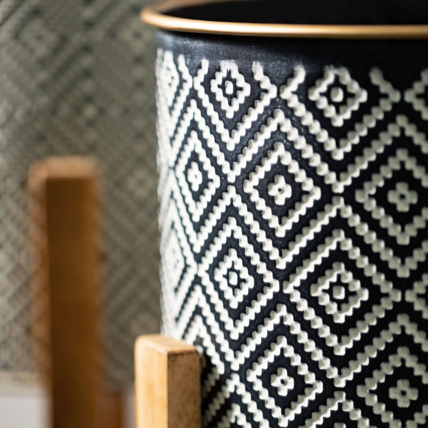 Black Patterned Planters On Stands