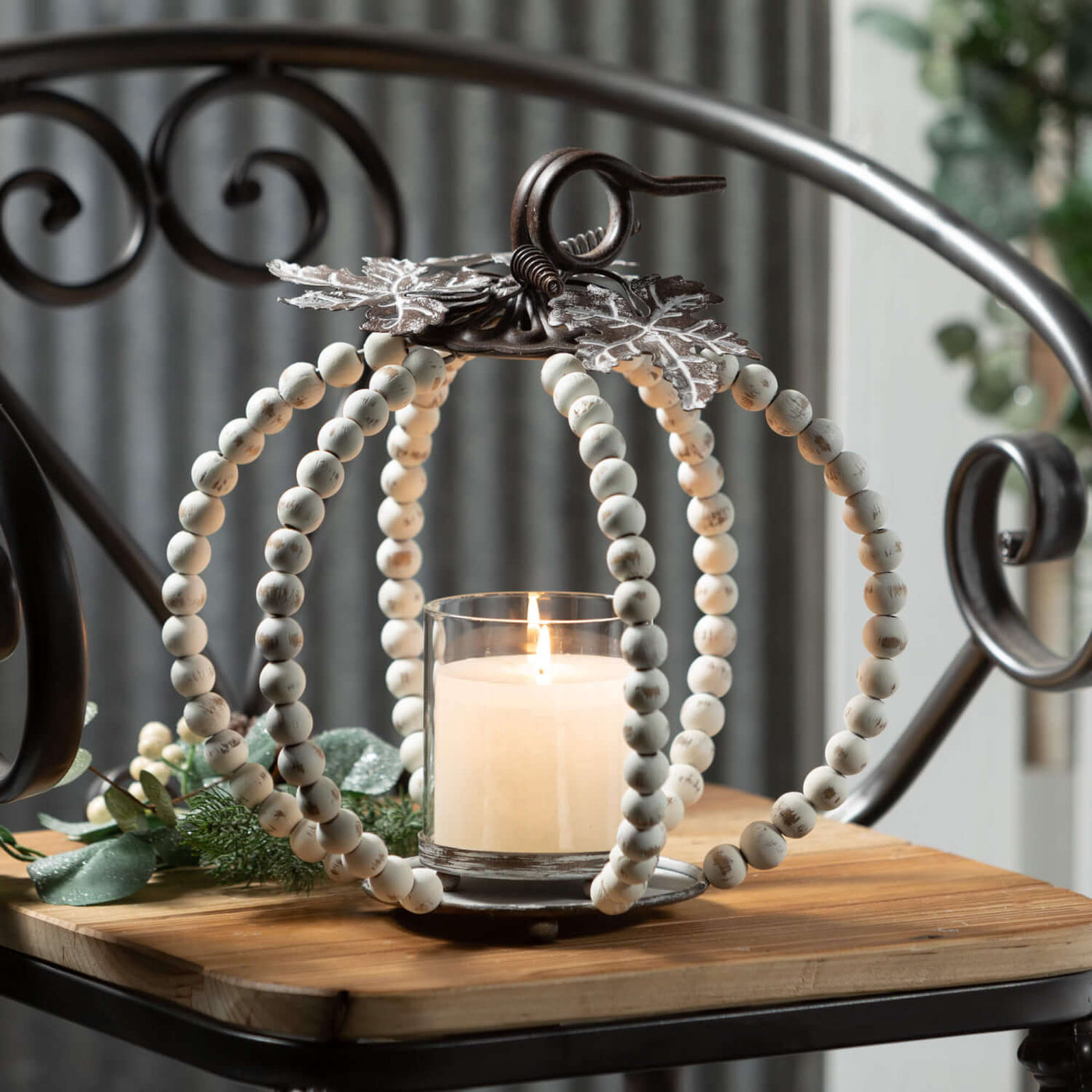Beaded Pumpkin Pillar Holder Set