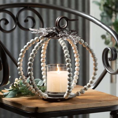 Beaded Pumpkin Pillar Holder Set