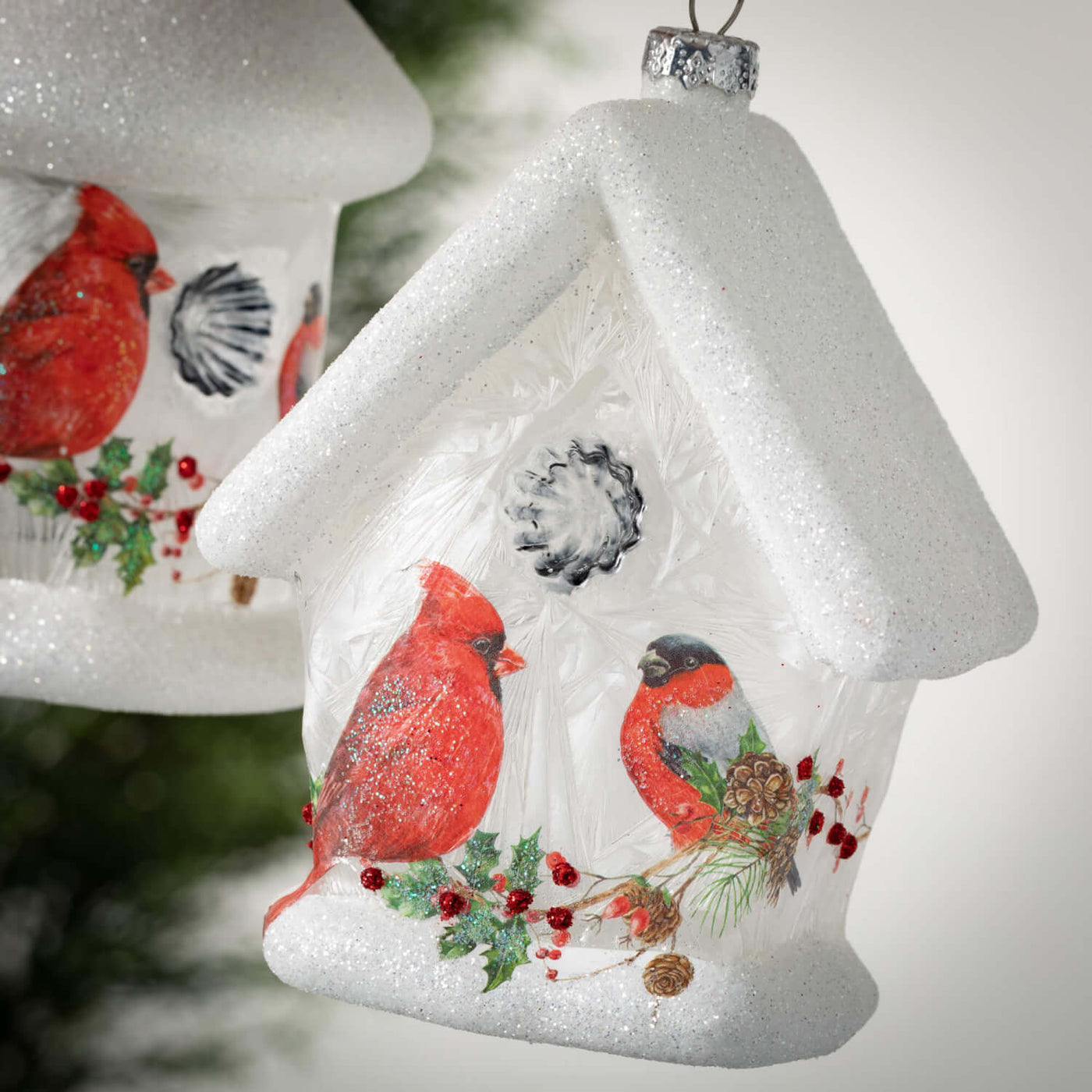 Cardinal Glass Birdhouse Ornaments