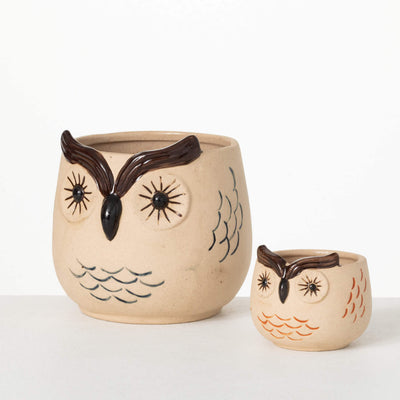 Set of two ceramic owl planters