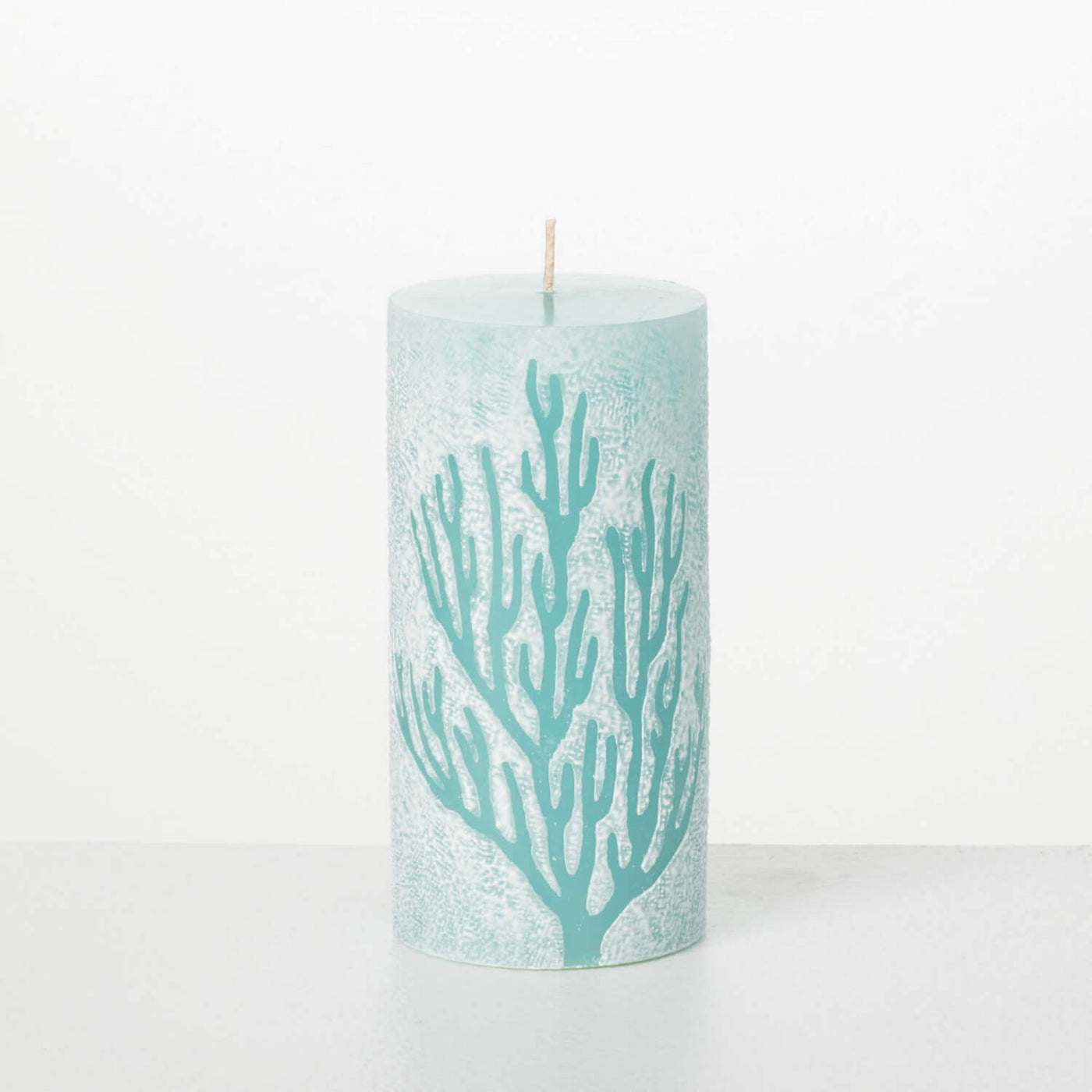 Blue six inch coastal pillar candle