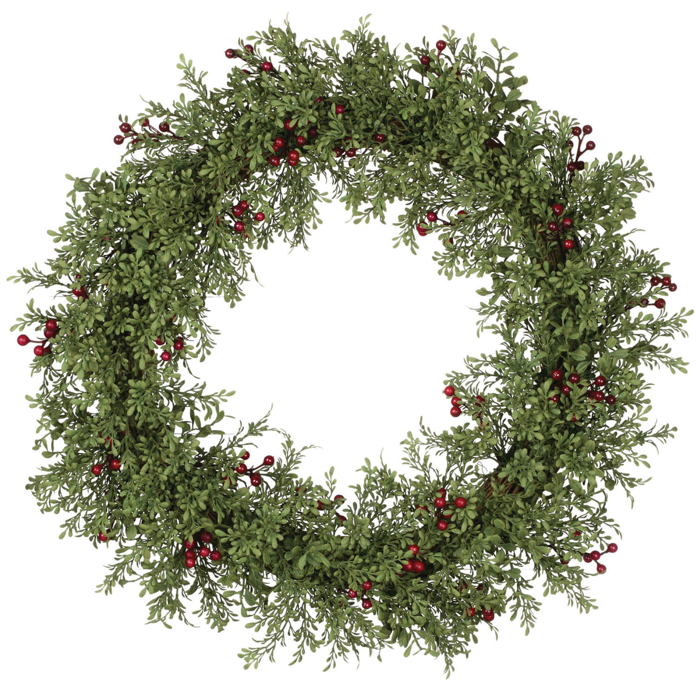 Twig wreath with mini leaves and red berries