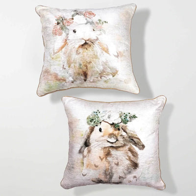 Set of two embroidered bunny rabbit throw pillows