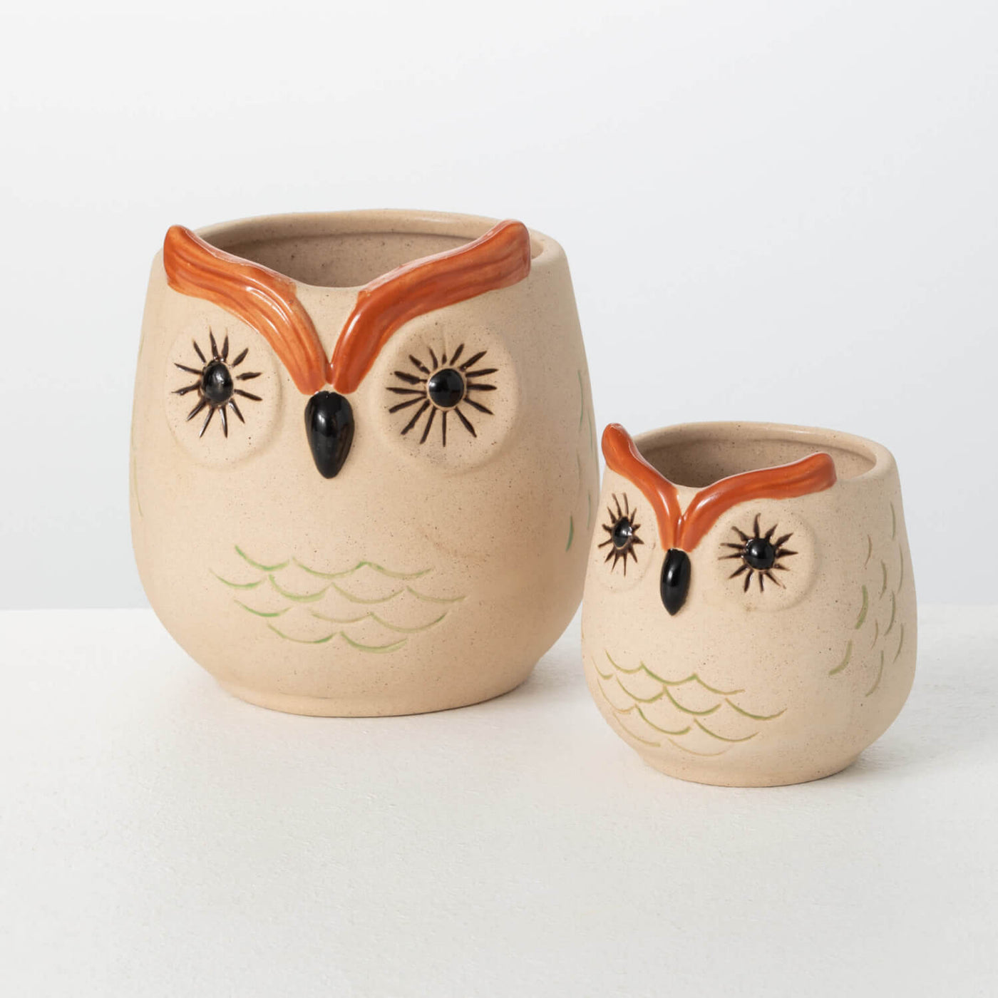 Set of Two Owl Planter Pots
