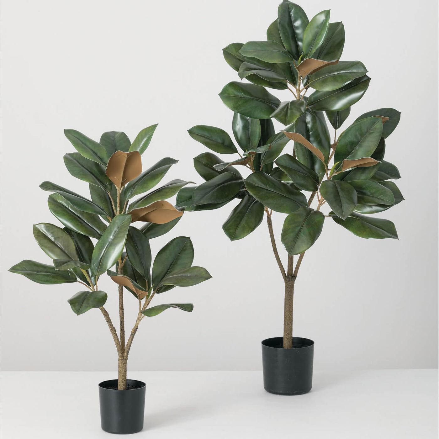 Set of two potted artificial magnolia trees 