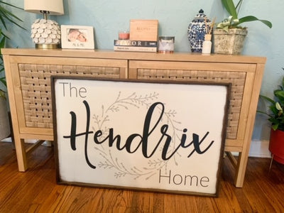 Customizable Family Name Sign reads The Hendrix Home