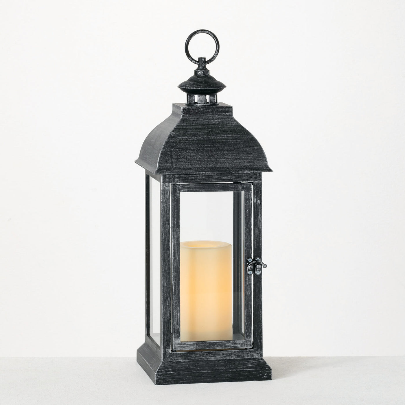 Black Rustic Lantern with Flameless LED Pillar Candle included