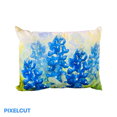 Large outdoor pillow with Texas bluebonnet design