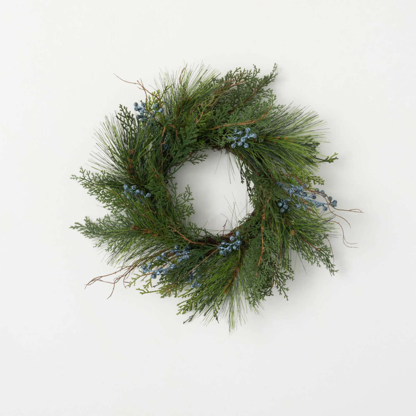 Juniper Holiday Wreath with blue berry and twig accents