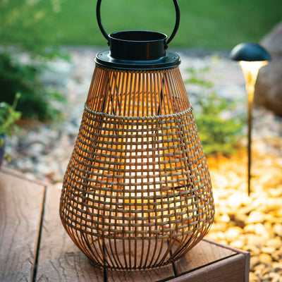 Metal and woven rattan lantern