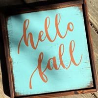 12x12 handmade wood fall sign in turquoise  reads Hello Fall