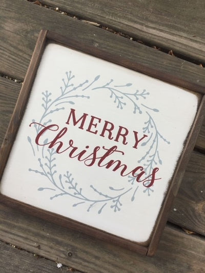 Handmade in the USA wood sign reads Merry Christmas 