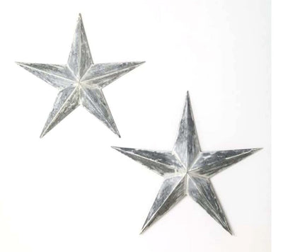 Set of 2 large Metal  Whitewashed Star Wall Decor