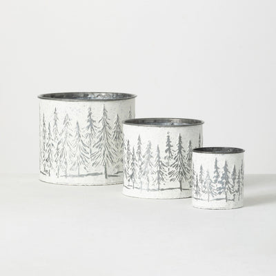 Weathered Metal Tree Planter Set